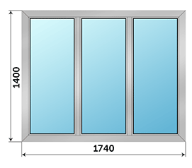 Трехстворчатое окно ALUTECH 1740x1400