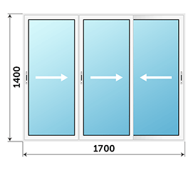 Трехстворчатое окно СИАЛ 1700x1400