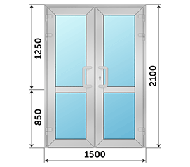 Двухстворчатая дверь остекленная ALUTECH 1500x2100