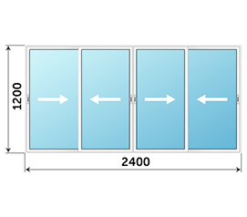Четырехстворчатое окно ALUTECH 2400x1200
