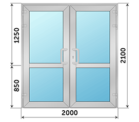 Двухстворчатая дверь остекленная ALUTECH 2000x2100