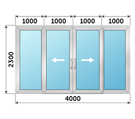Четырехстворчатая дверь остекленная ALUTECH 4000x2300