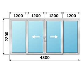 Четырехстворчатая дверь остекленная Provedal 4800x2200
