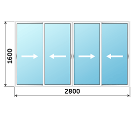 Окно на лоджию ALUTECH 2800x1600